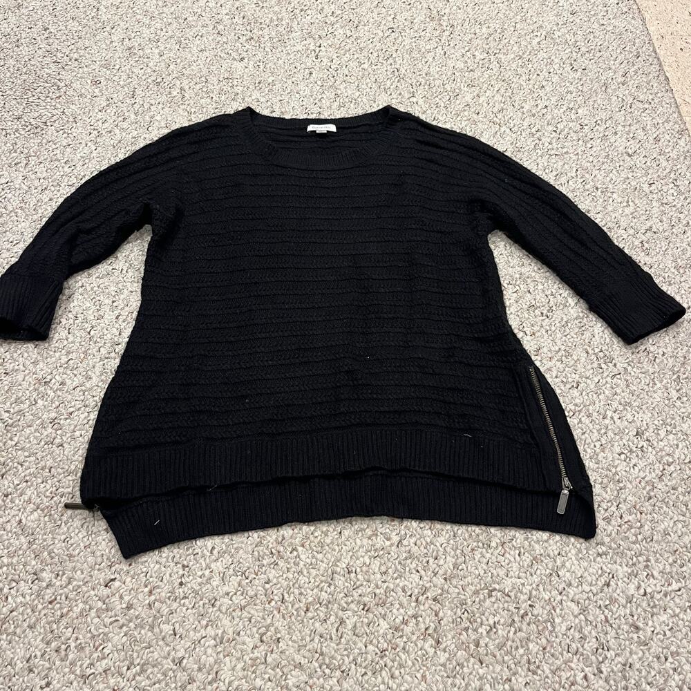 Garnet Hill Lambswool Angora Knit Sweater M 3/4 Sleeve Zip Detail Preppy Casual